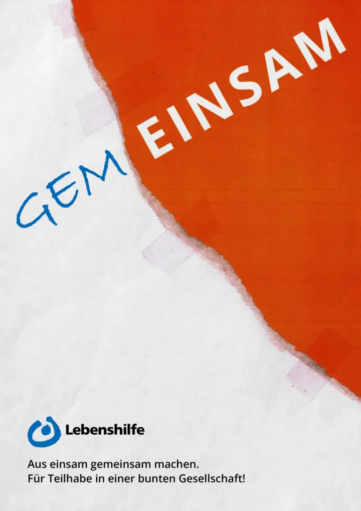 Plakat „Gemeinsam“ auf orangem Papier für die Lebenshilfe von Studio341