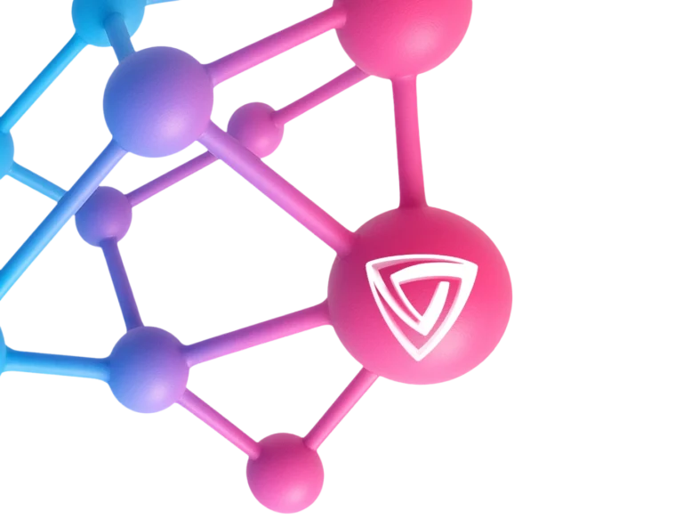 Next Gen Innovators 3D-Netzwerk mit Schild-Signet in Pink und Blau von Studio341
